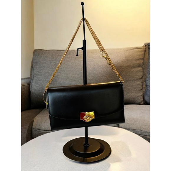 Bally Black Leather Shoulder Bag w/Gold Chain Strap - Picture 1 of 15